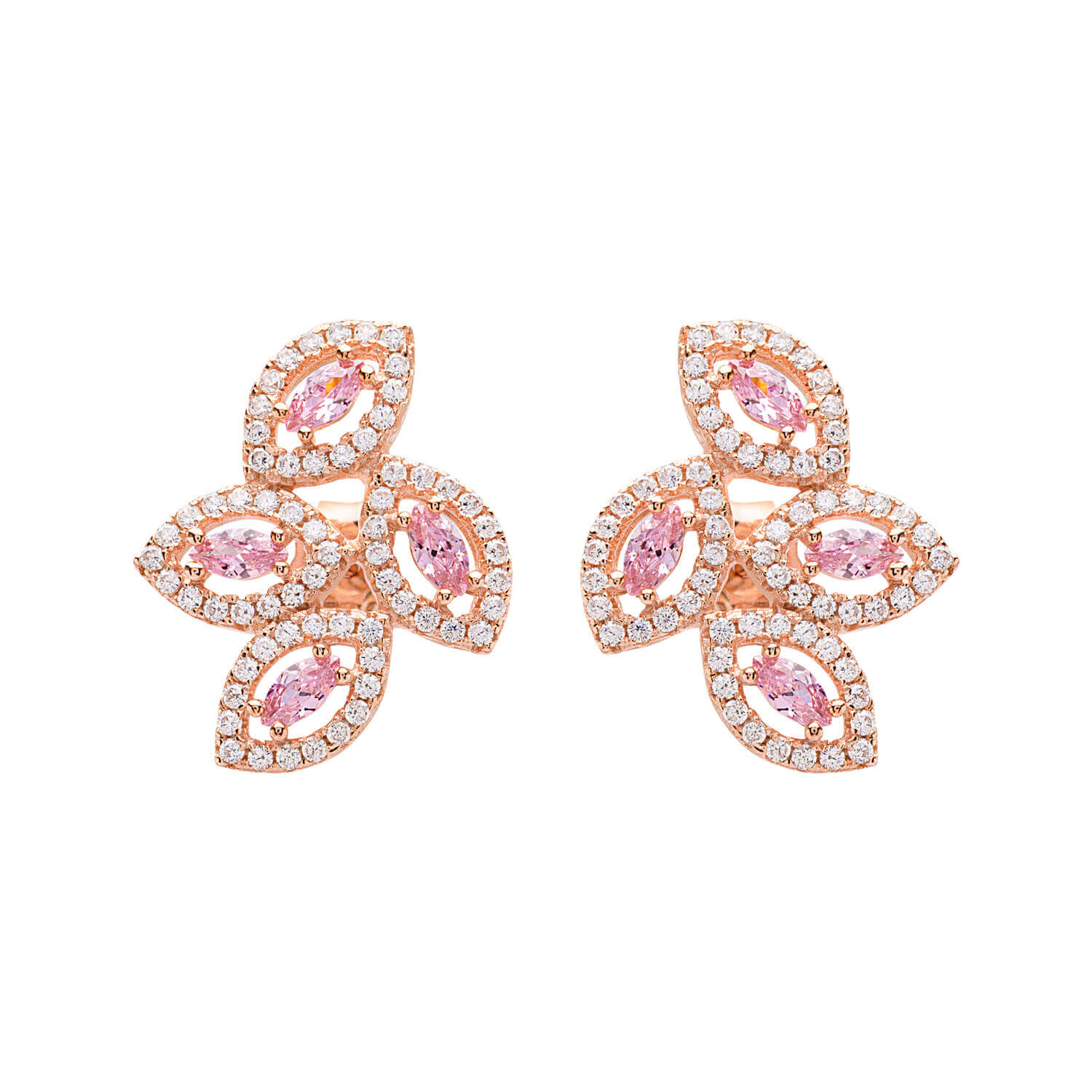 Diamond Leaf Silver Stud Earrings