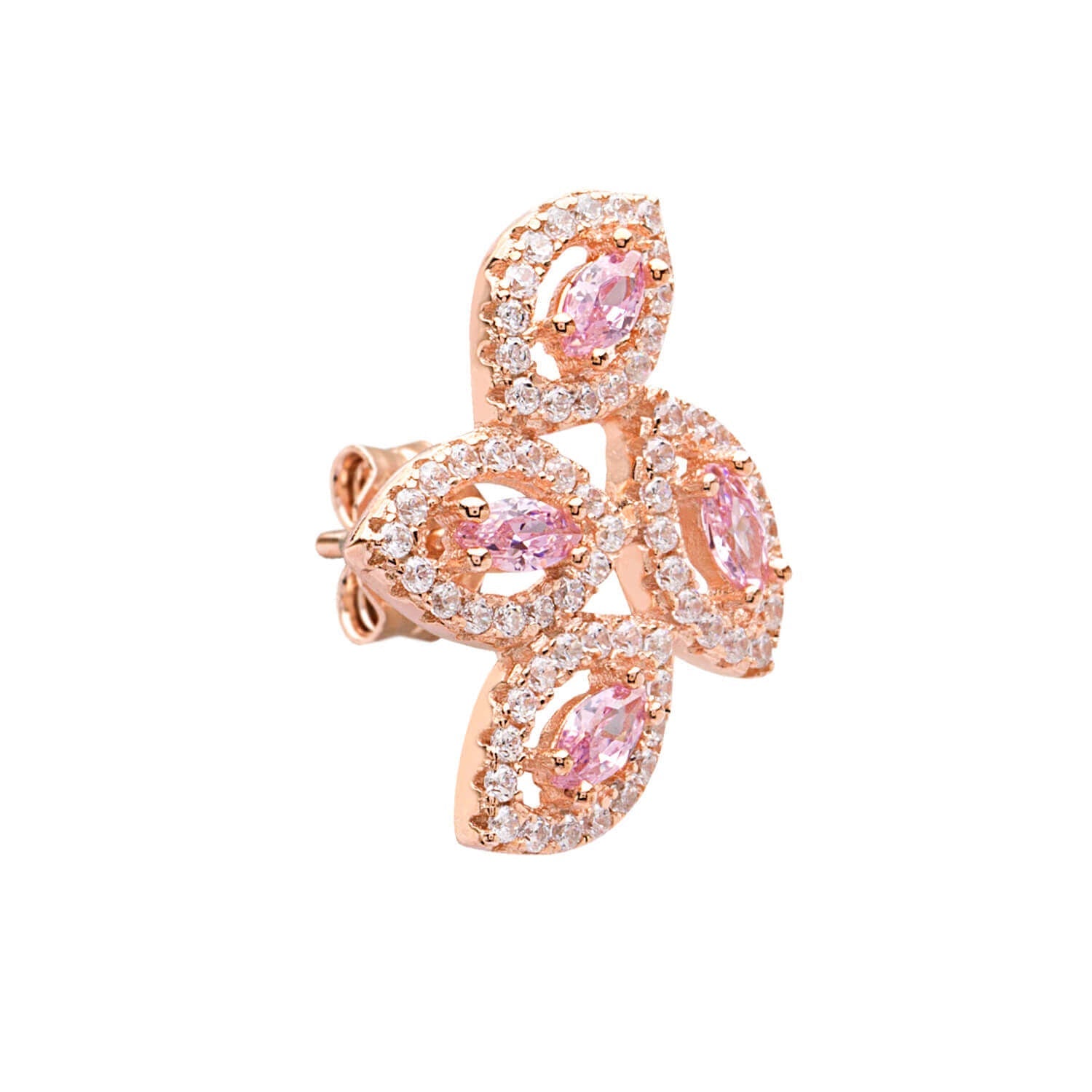 Diamond Leaf Silver Stud Earrings