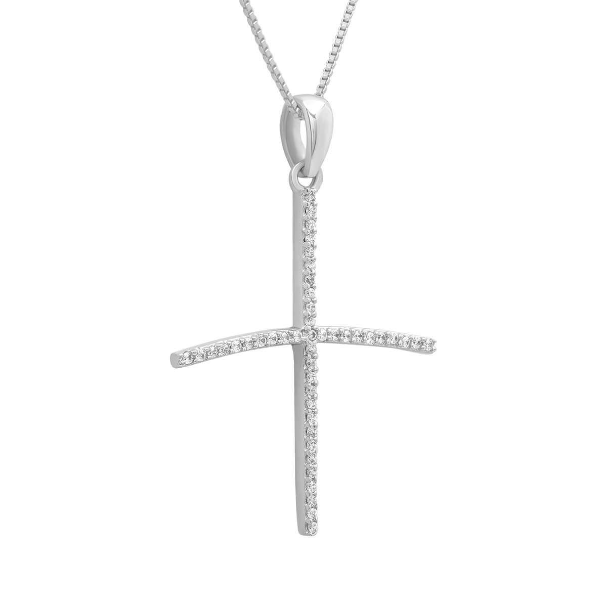 Holy Cross Diamond Pendant In Silver