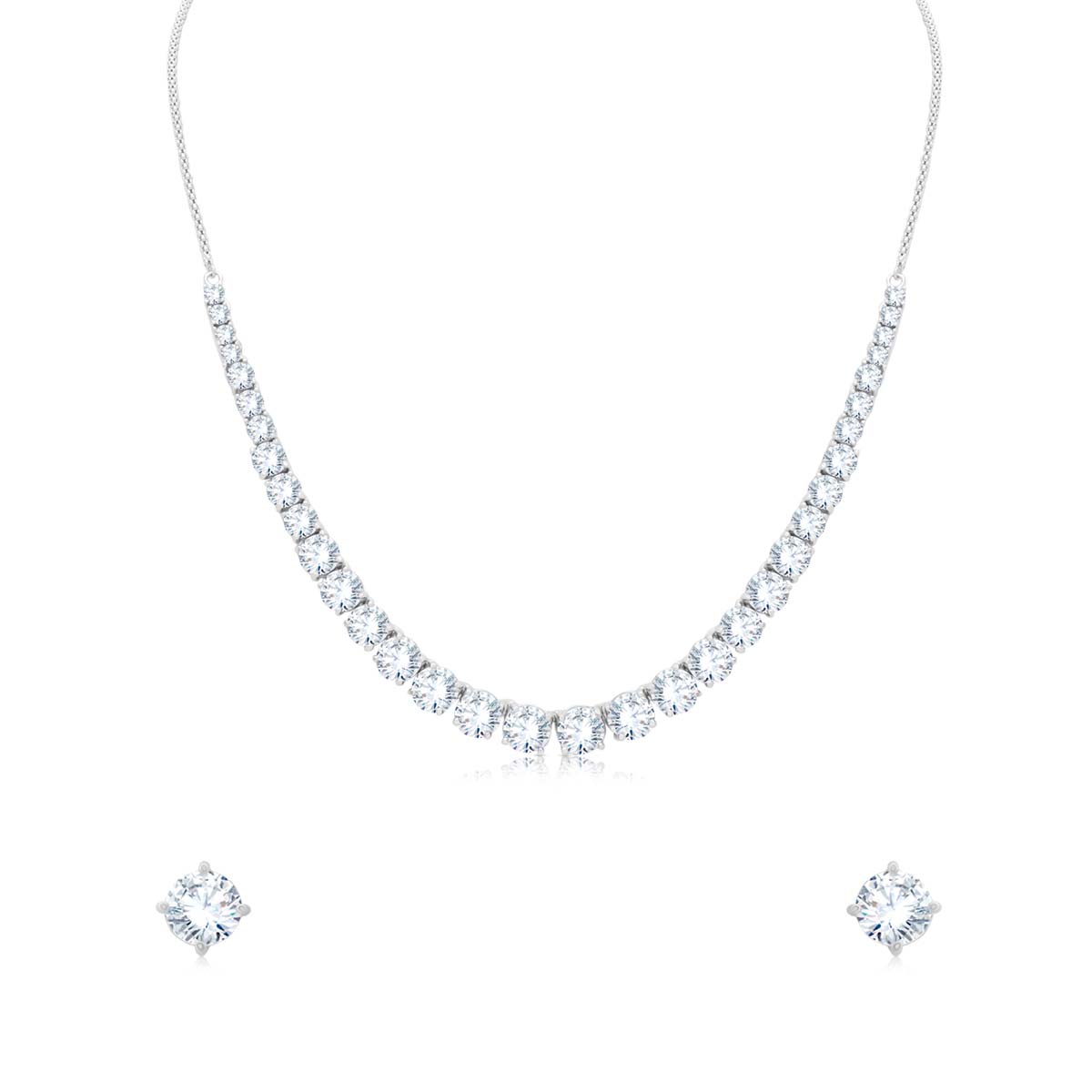 Fine Solitaire Silver Necklace Set