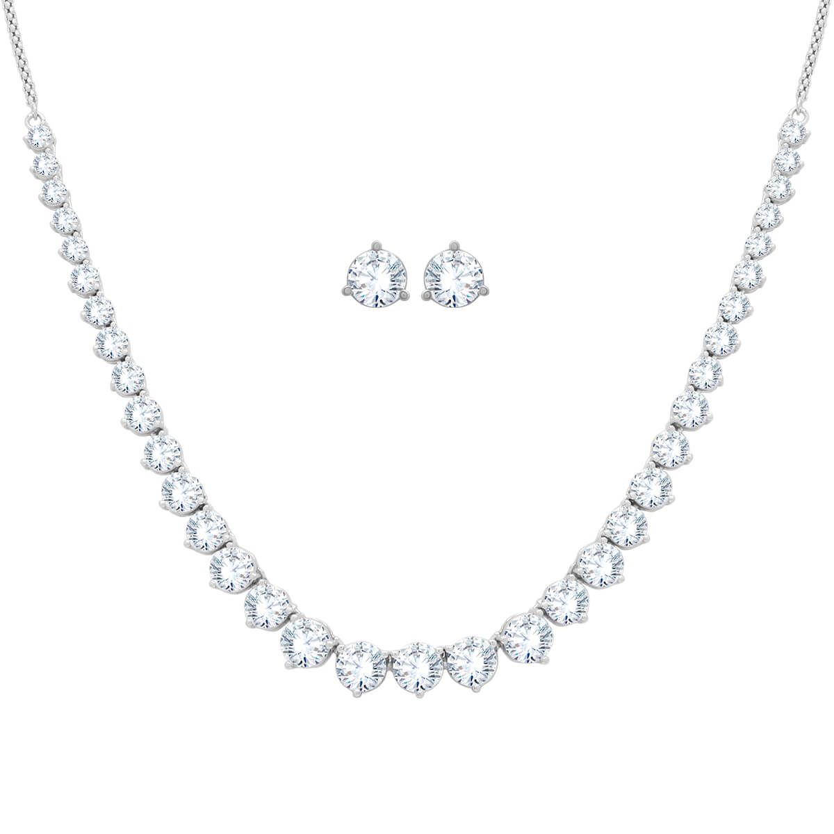 Shimmering Silver American Diamond Necklace Set