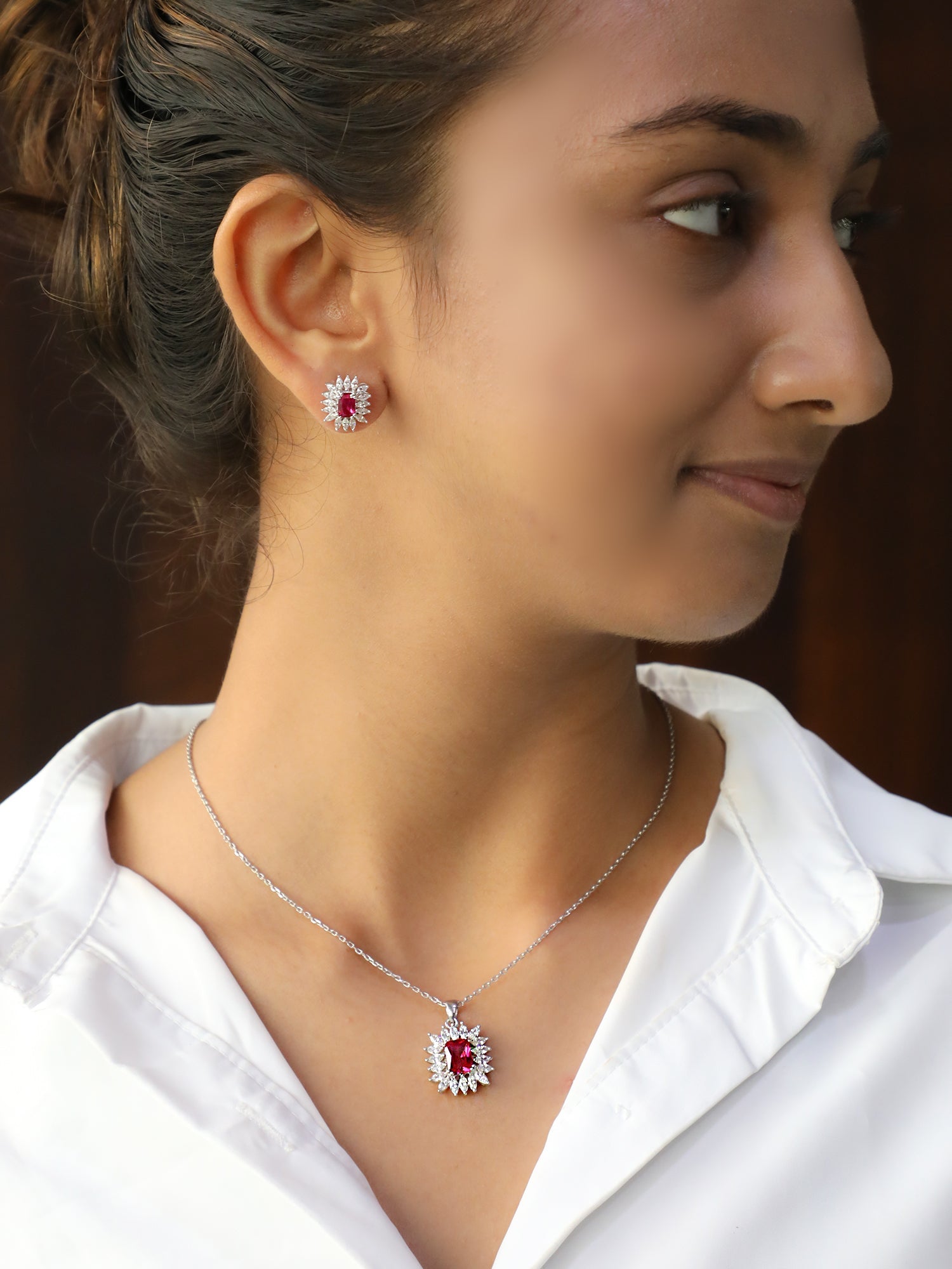 Silver Royal Red Pendant Set