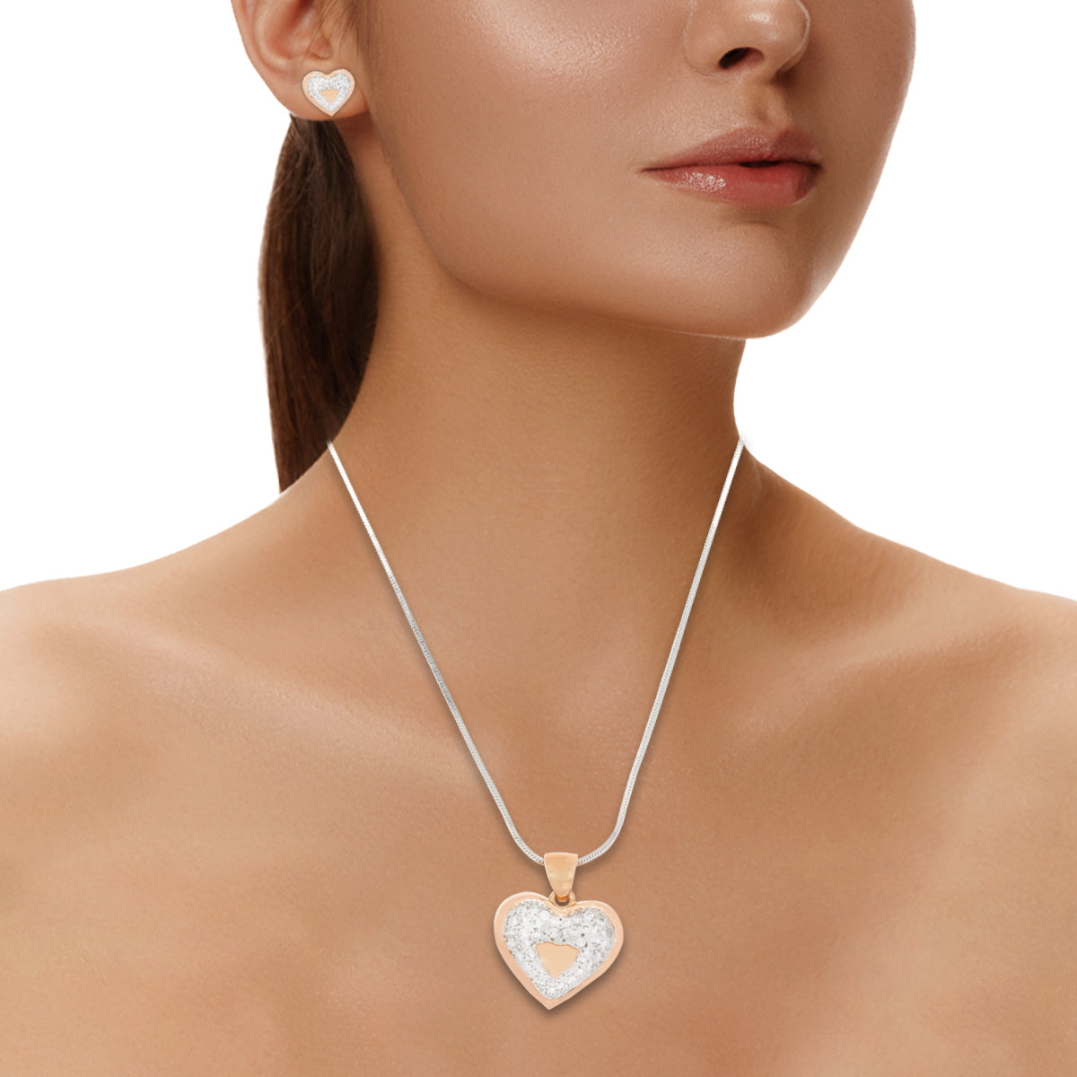 Sterling Silver Heart Pendant Set
