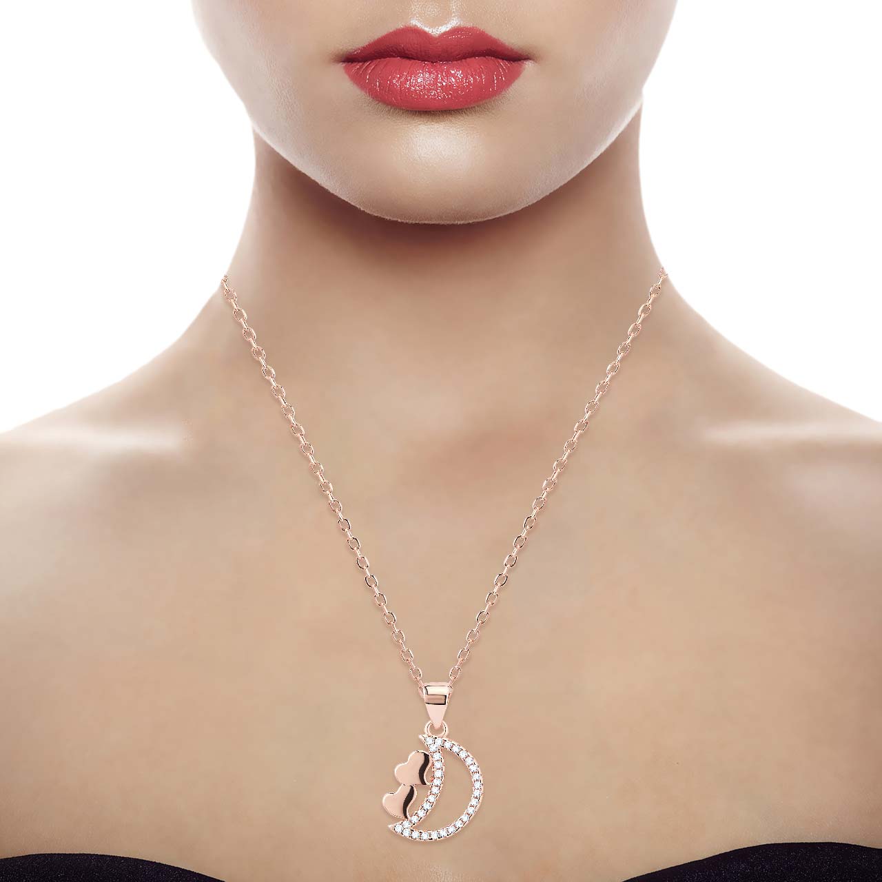 Elegant Silver Studded Moon Pendant