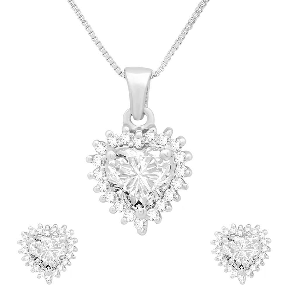 Silver Charming Heart Pendant Set
