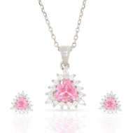 Stunning Pink Stone Silver Pendant Set