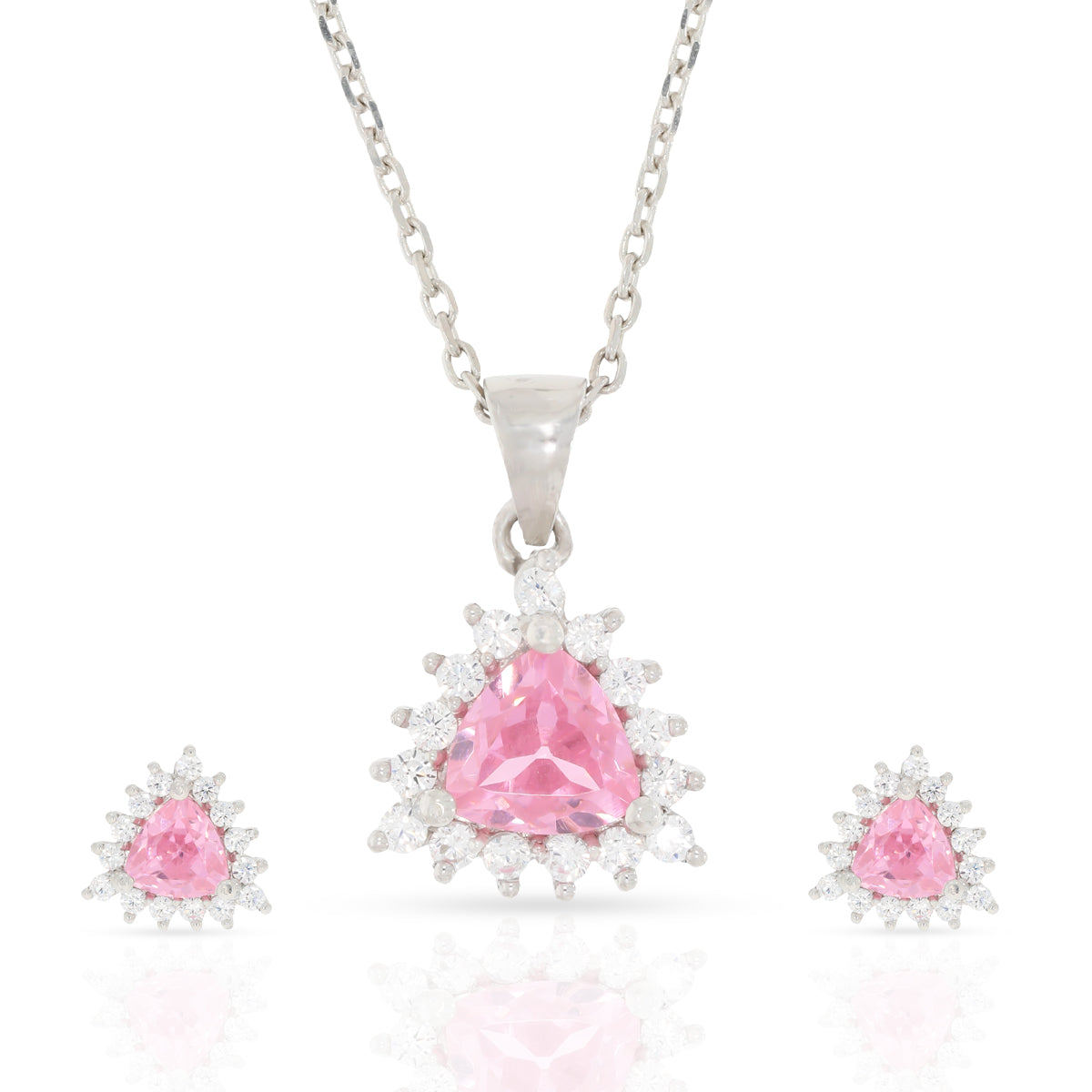 Stunning Pink Stone Silver Pendant Set