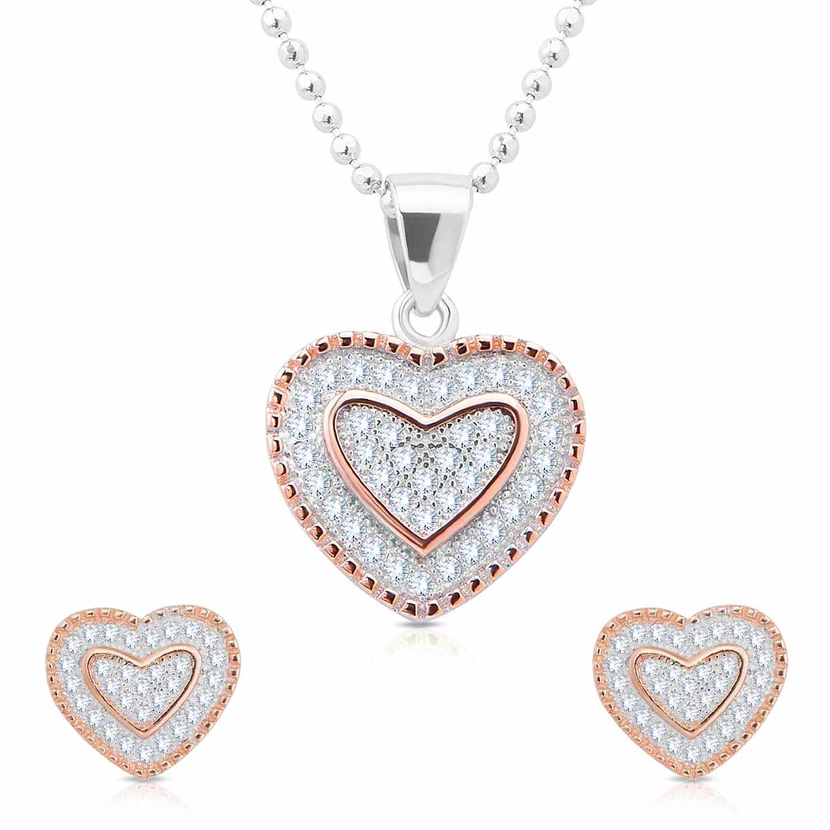 Heart Beat Silver Diamond Pendant Set