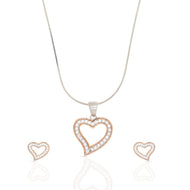 Diamond Heart Pendant Set In Silver