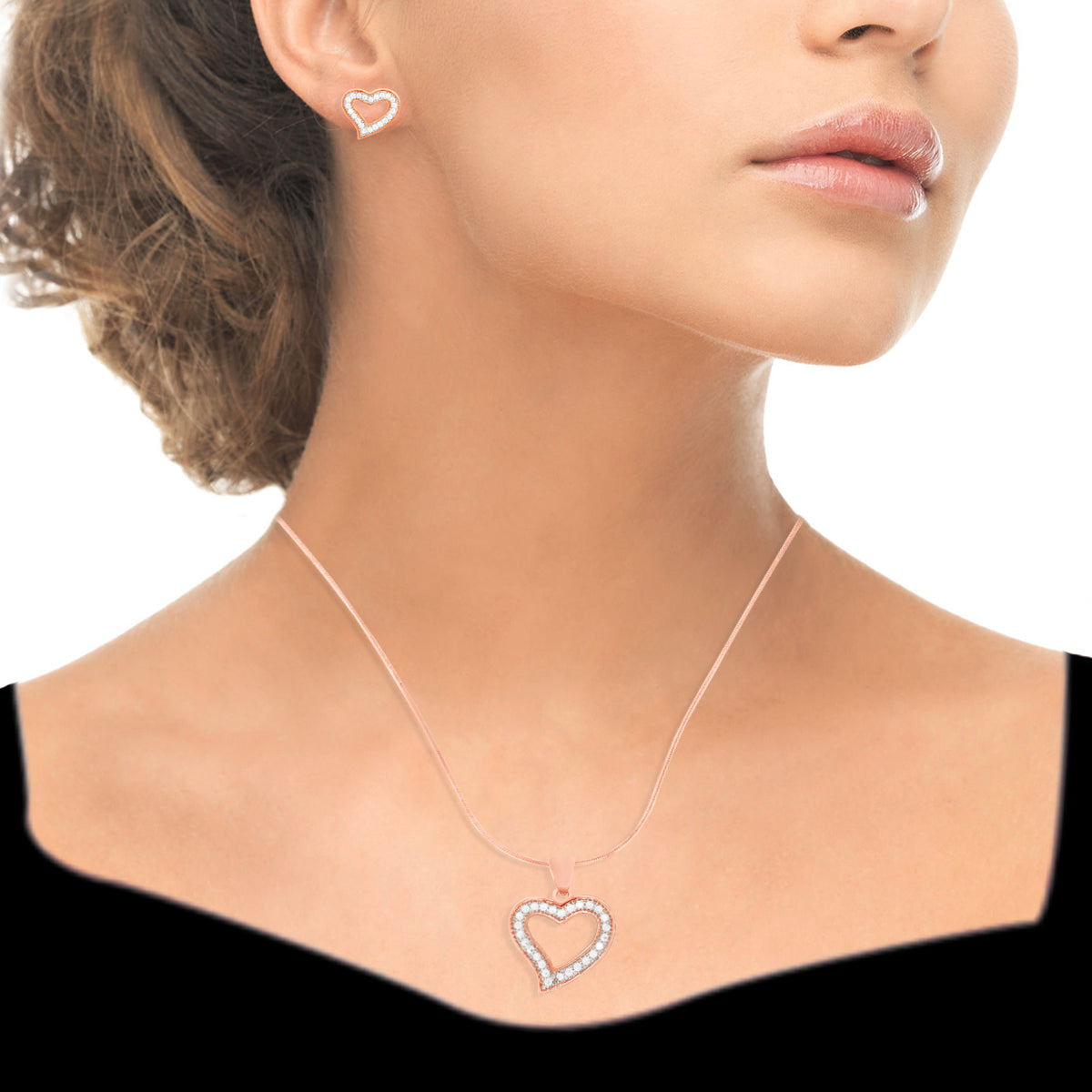 Diamond Heart Pendant Set In Silver