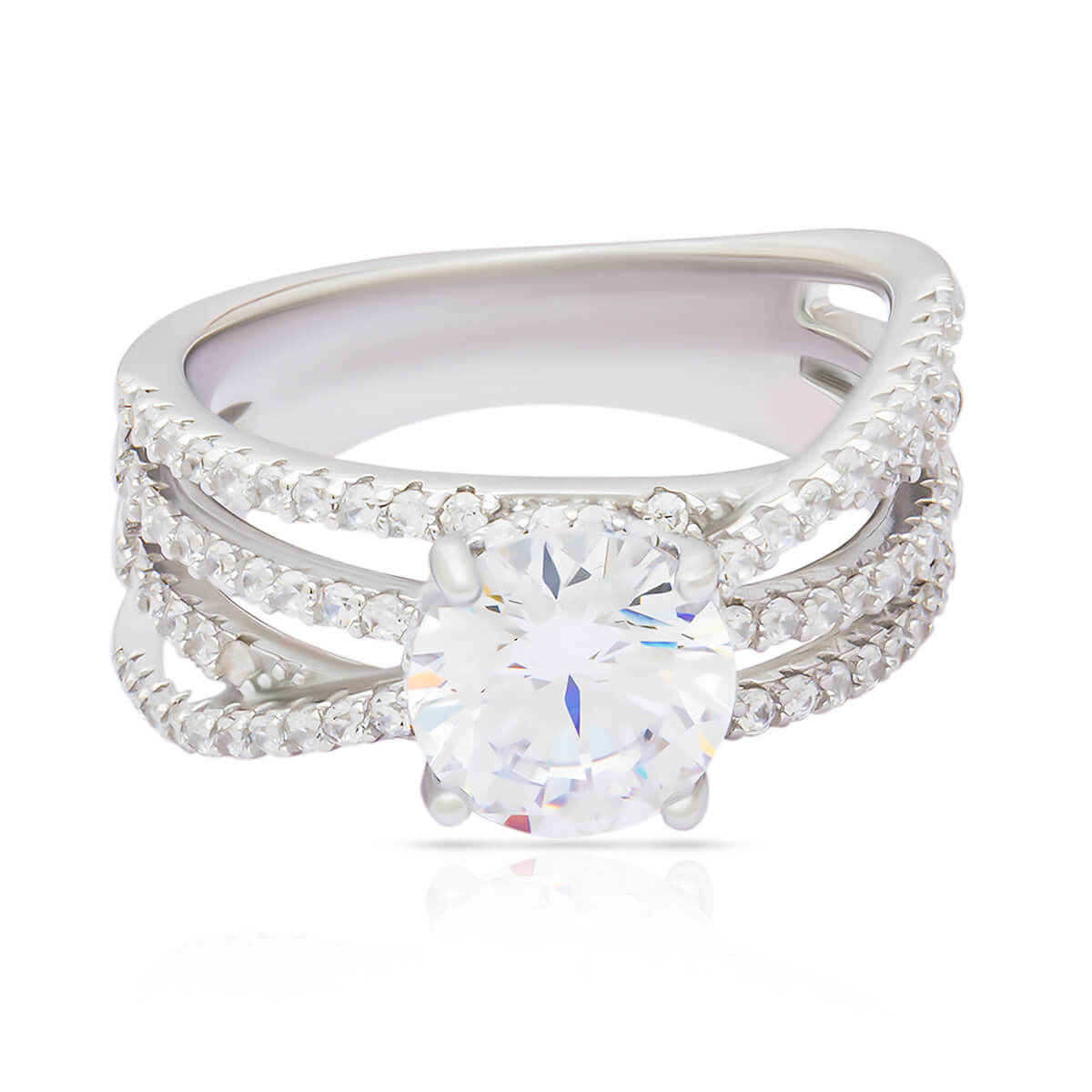 Flowing Solitaire Silver Studded Ring