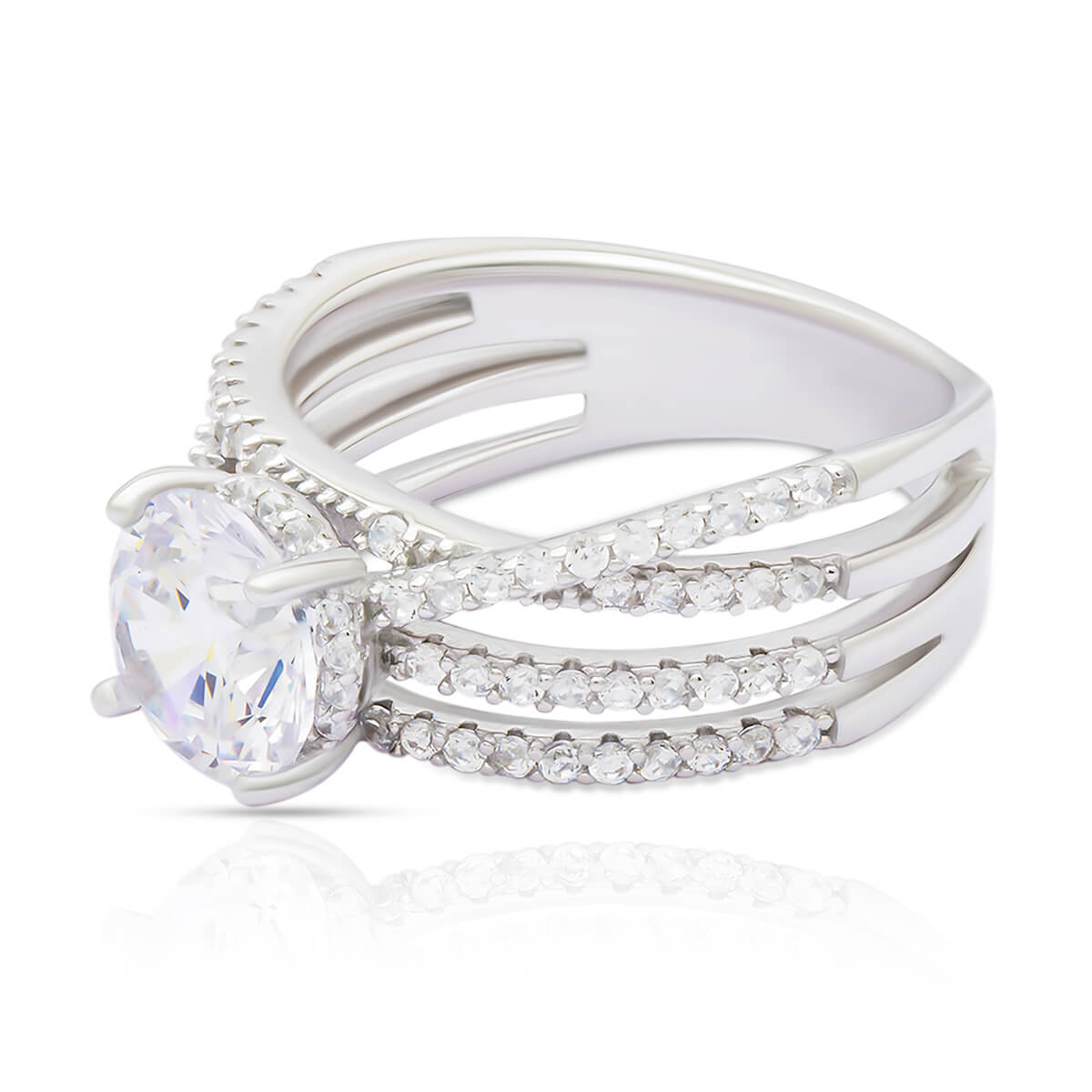 Flowing Solitaire Silver Studded Ring