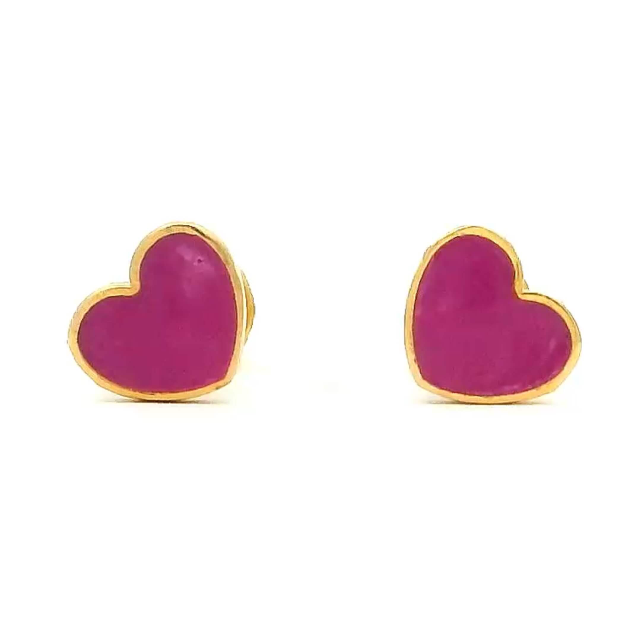 Rosy Heart  18K Gold Earrings for Kids