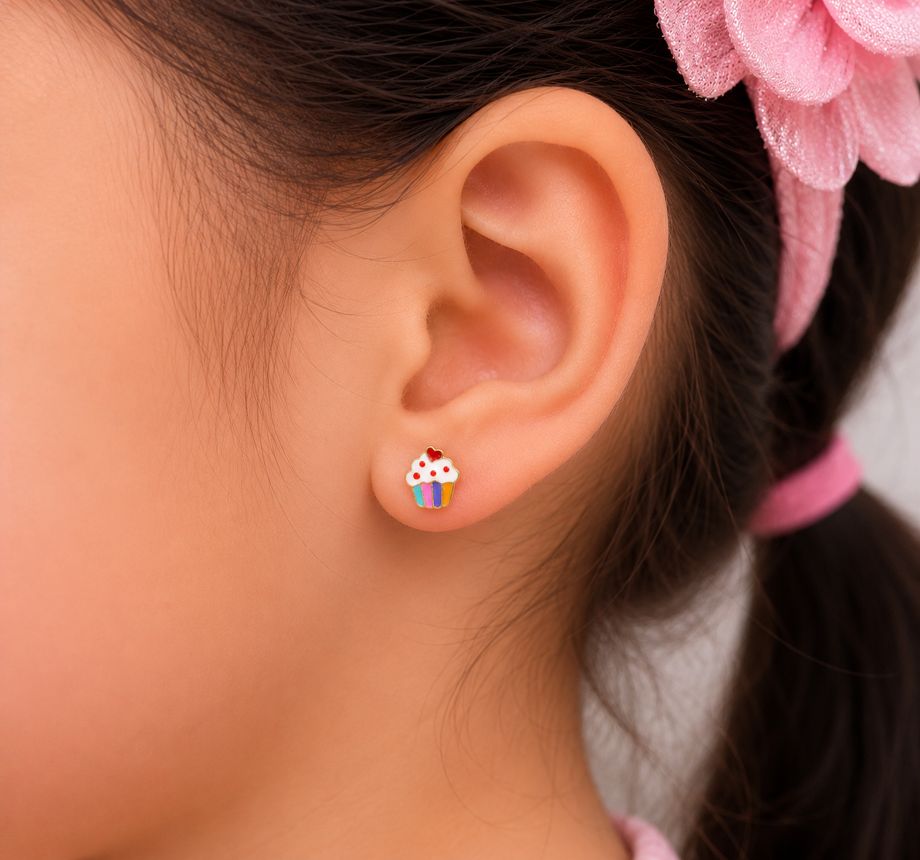 Adorable Little Cupcake Kids Earrings in Gold