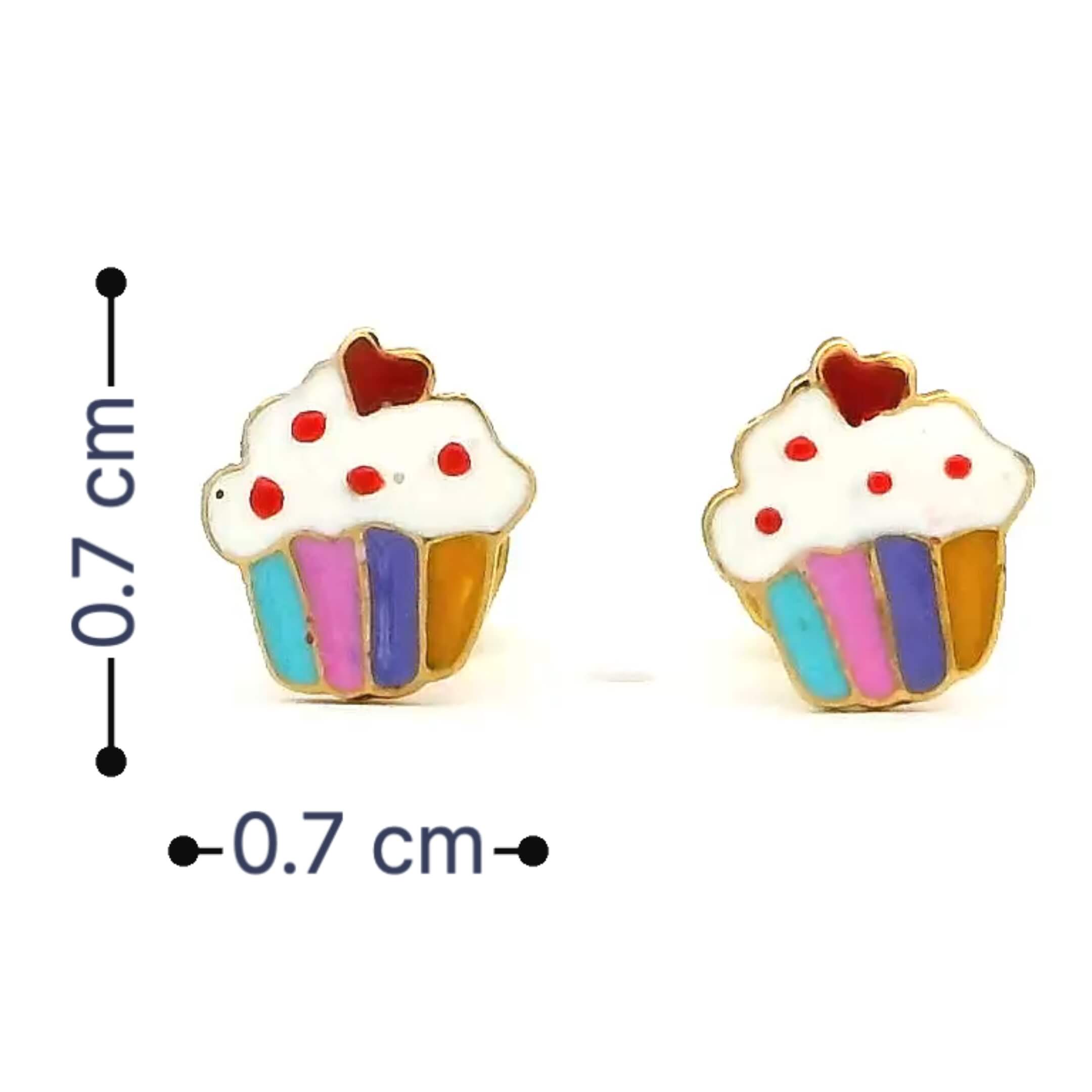 Cute Vanilla Cupcake 18K Gold Earrings for Kids
