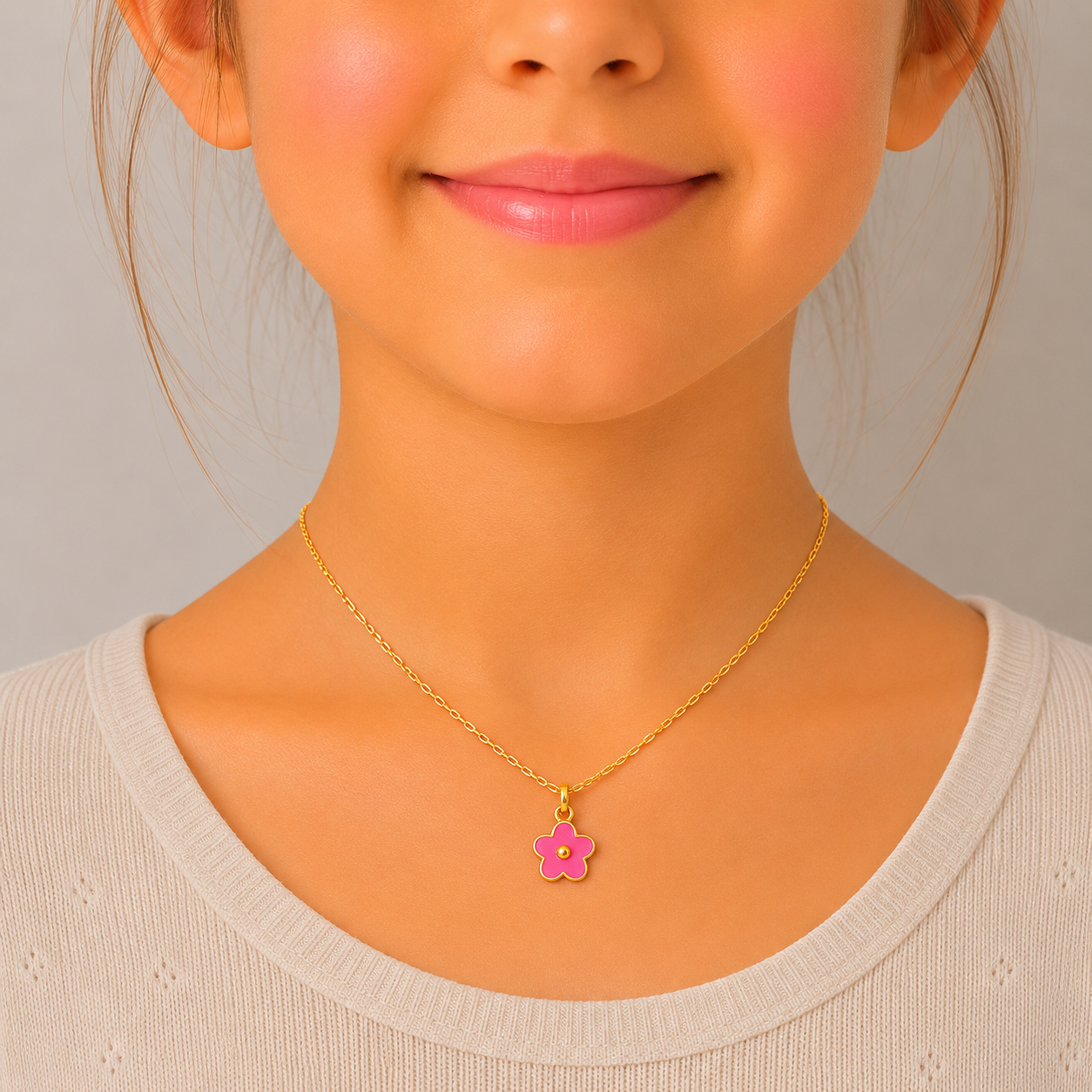 Rosy Blossom Gold Locket for Kids