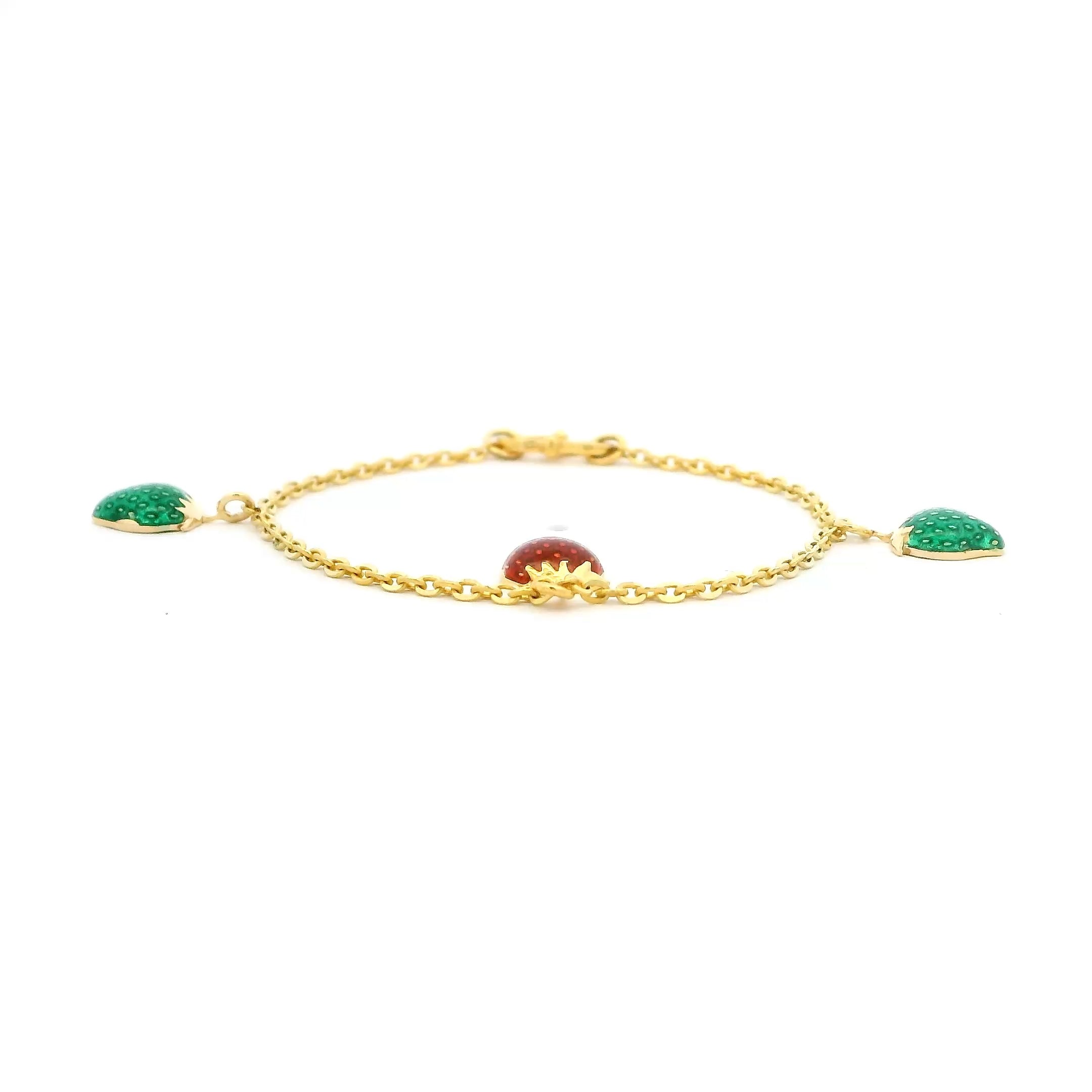 Adorable Strawberry Charms Gold Infant Bracelet