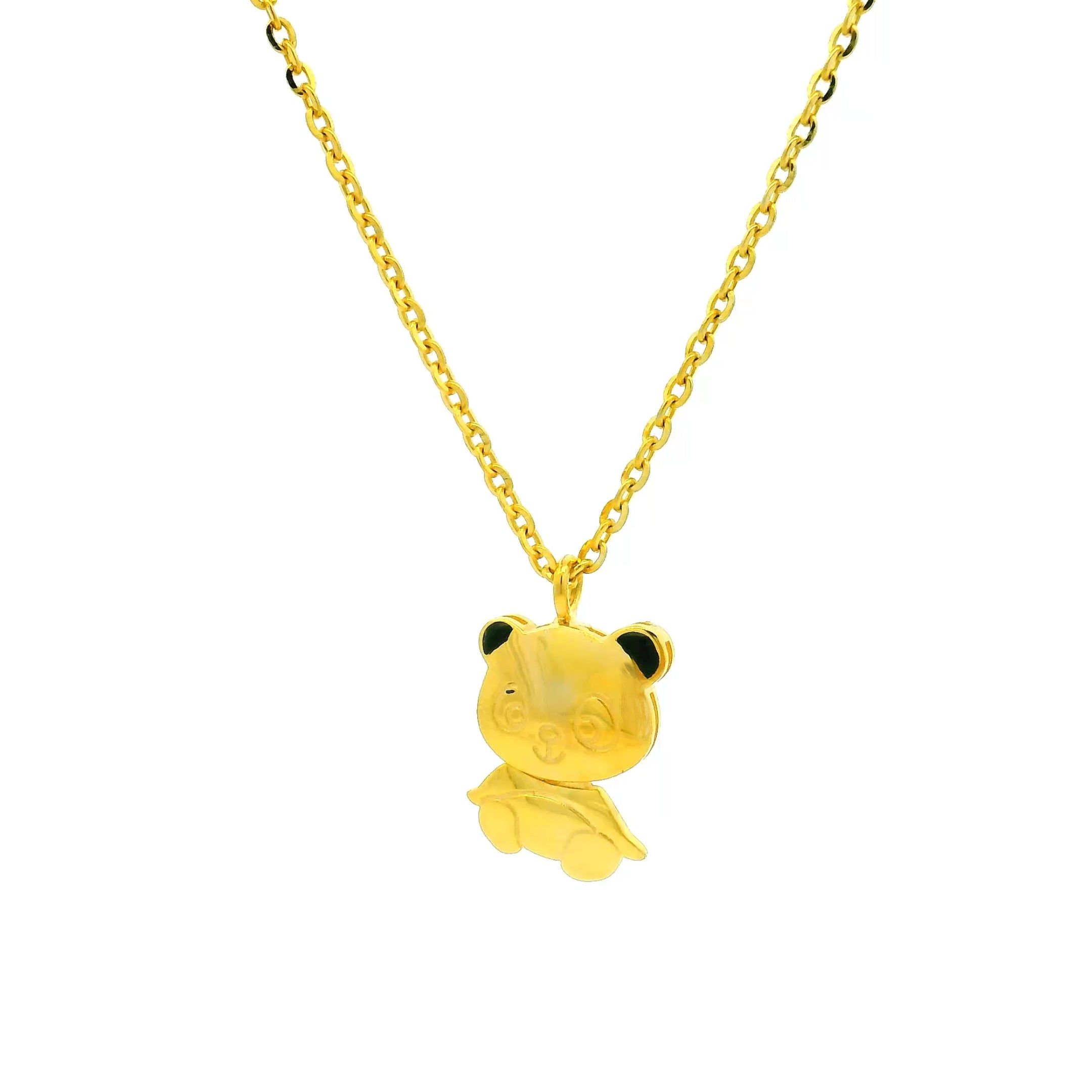 Gold Cuddly Panda Locket with Chain for Kids