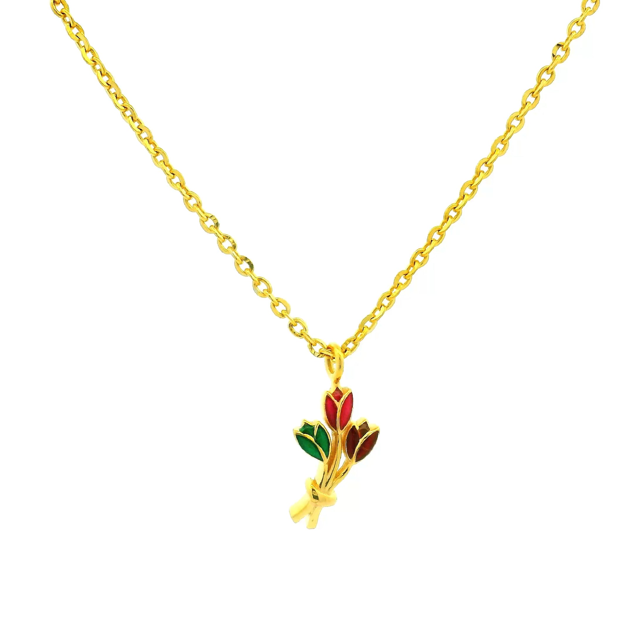 Gold Colorful Tulips Locket with Chain for Kids