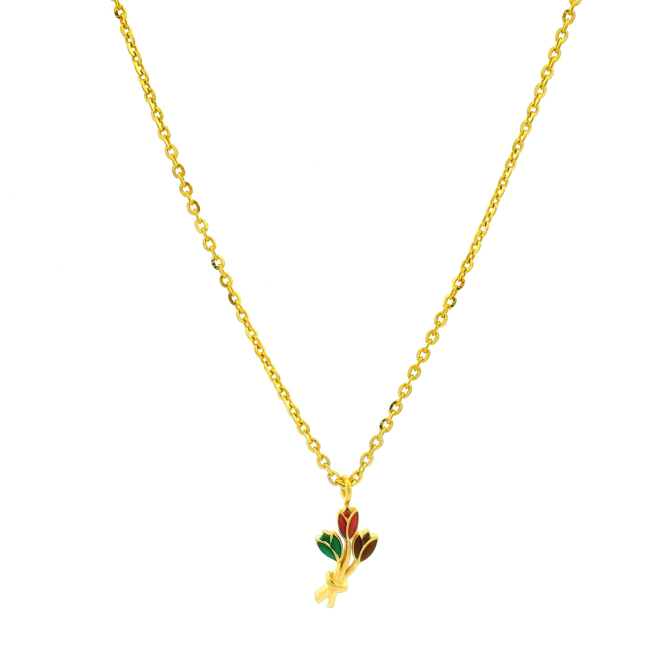 Gold Colorful Tulips Locket with Chain for Kids