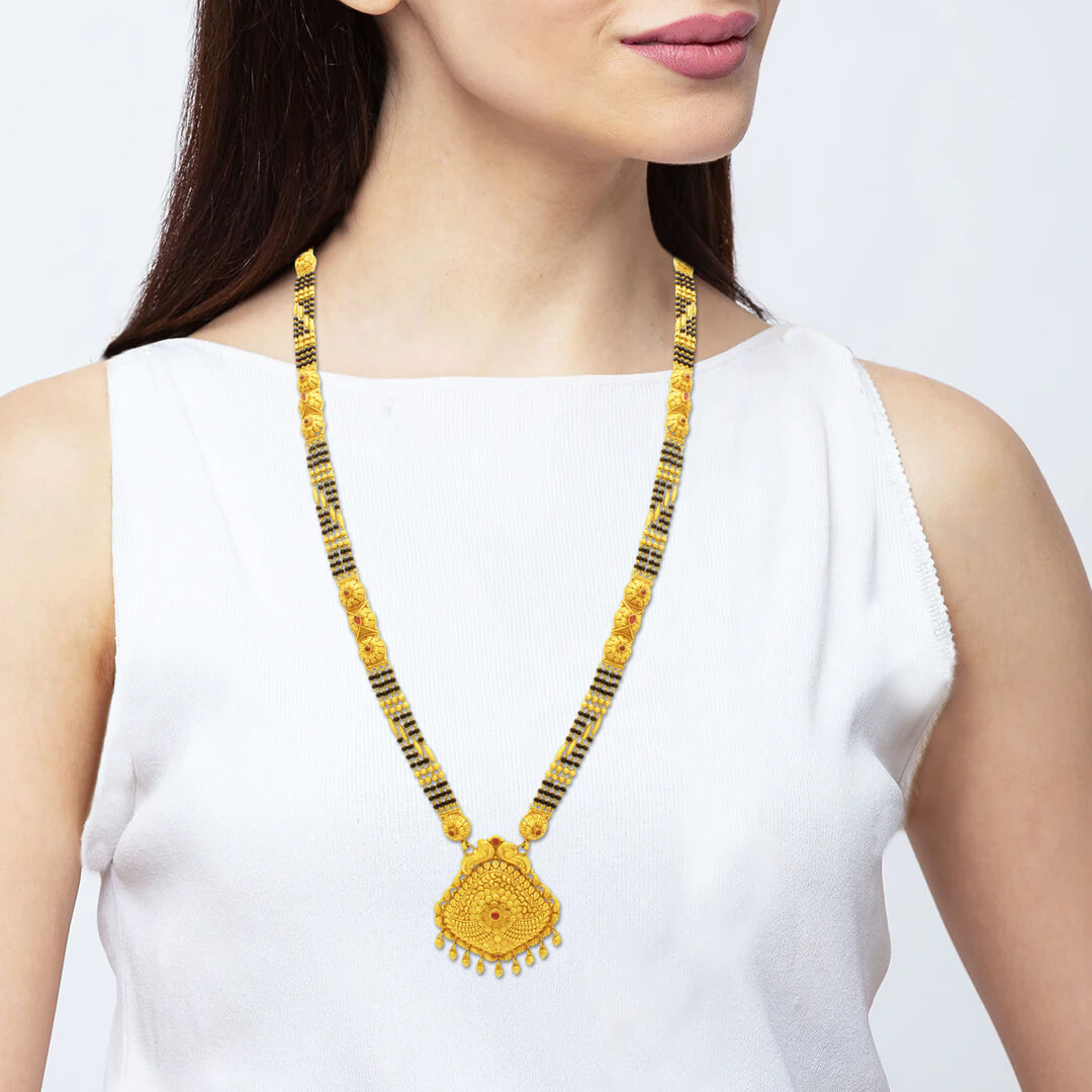 22K Chic Minimalist Floral Gold Long Mangalsutra