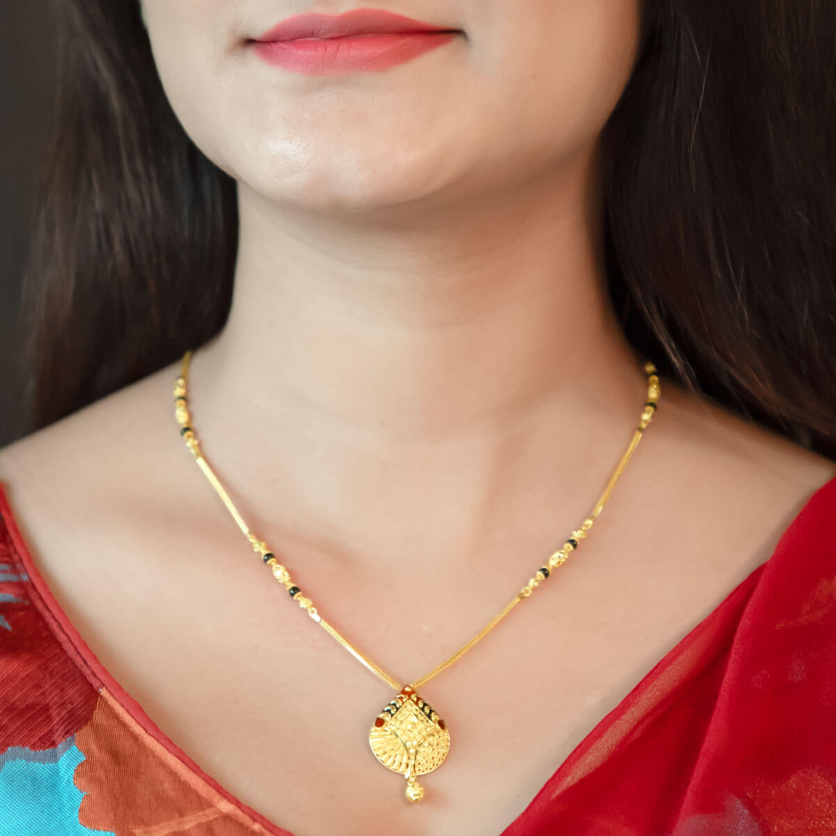 Vibrant Floral Charm 22K Gold Short Mangalsutra