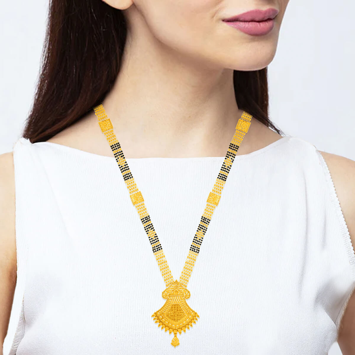 22K Gorgeous Floral Gold Long Mangalsutra