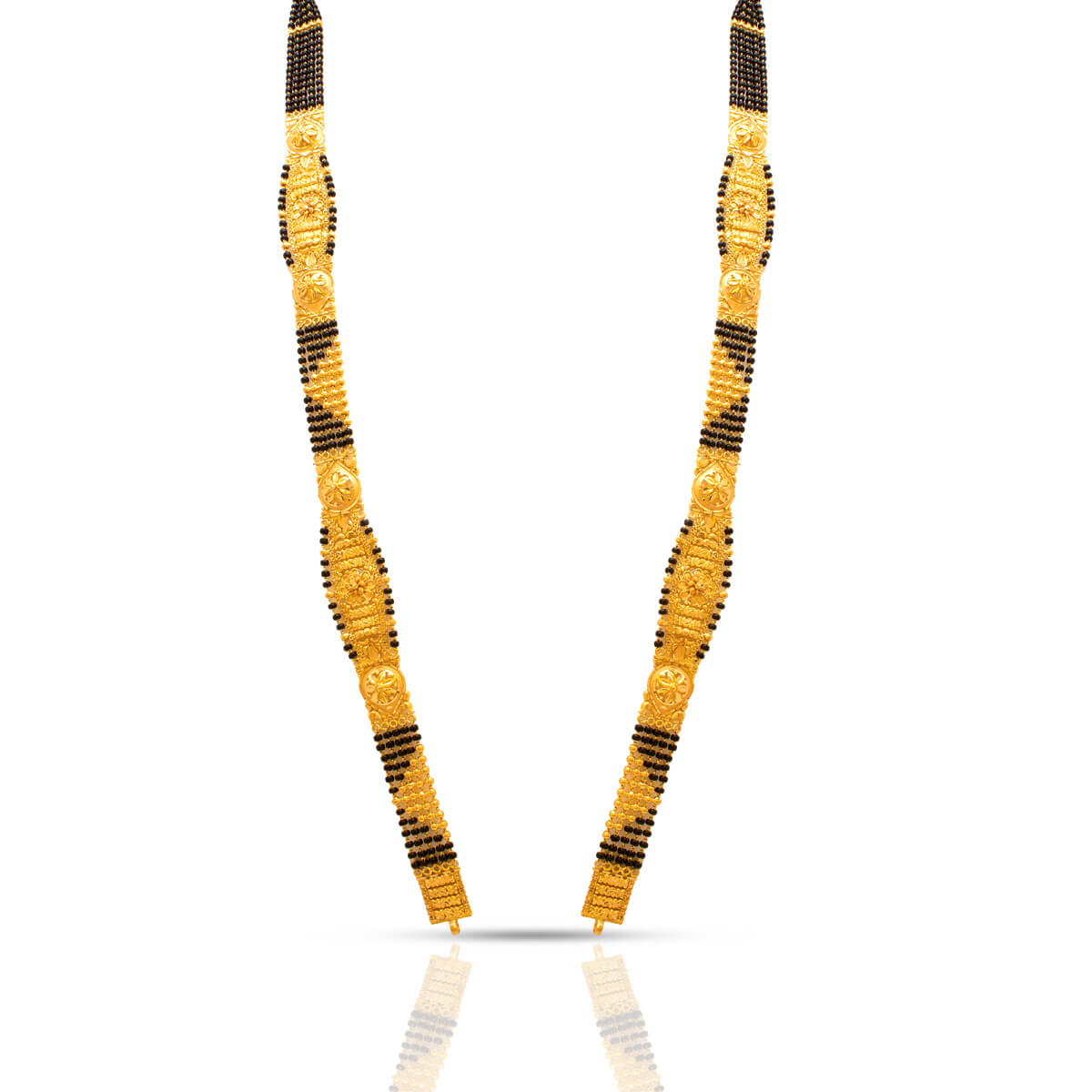 22K Graceful Gold Long Mangalsutra with Floral Detail