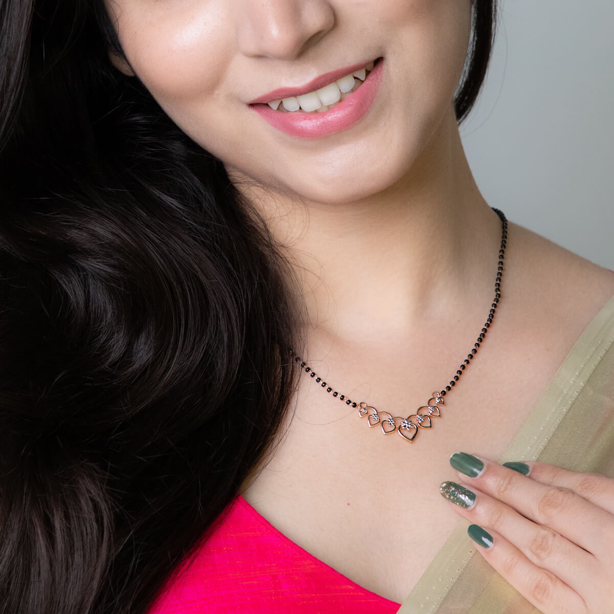 Elegance Heart Motif Gold Short Mangalsutra