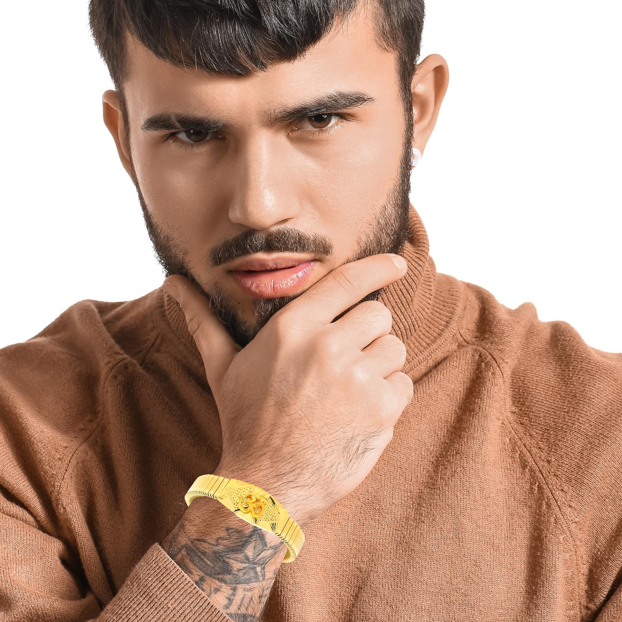 Celestial Grace 22K Gold Om Bracelet for Men