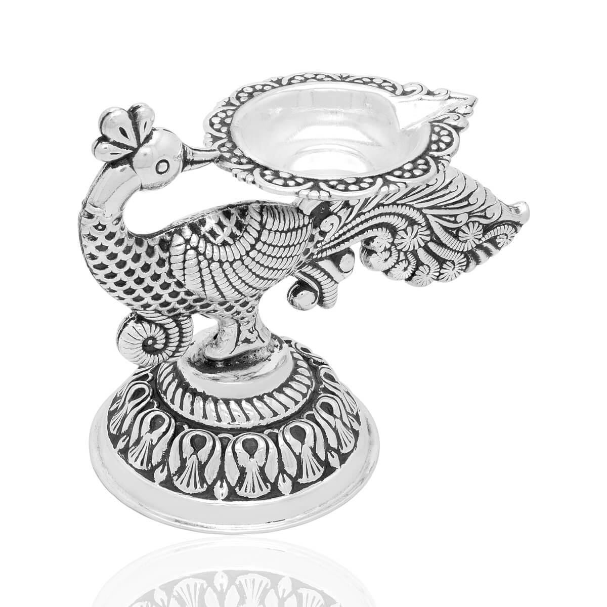 Enchanting Peacock Glow Silver Diya