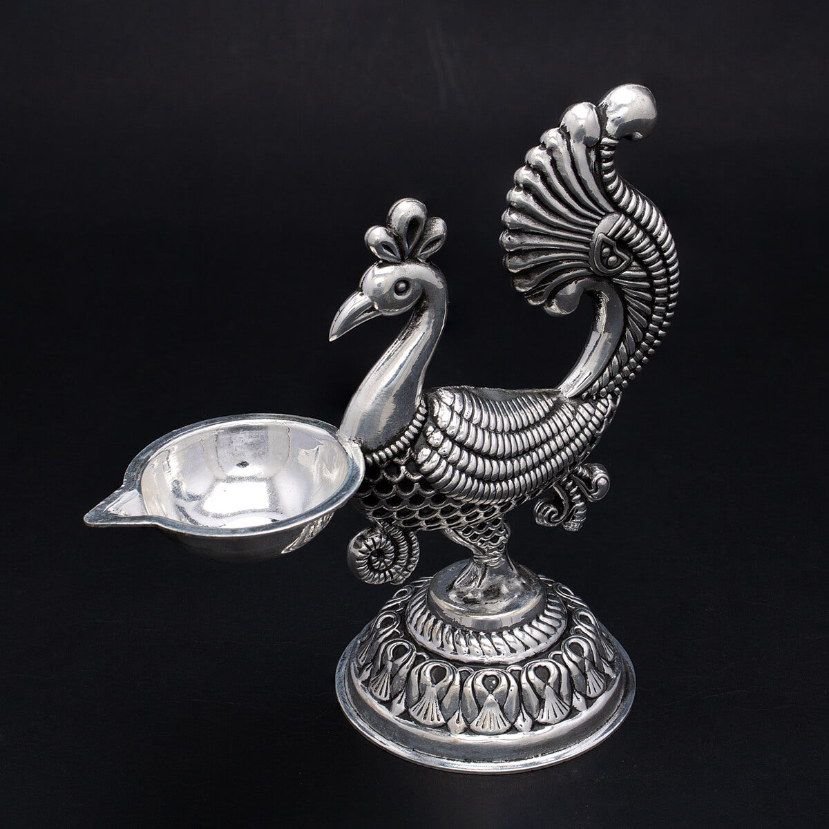 Marvelous Shine Peacock Design Silver Diya