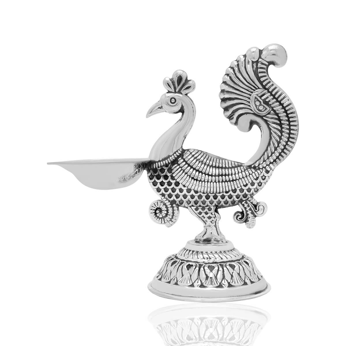Marvelous Shine Peacock Design Silver Diya
