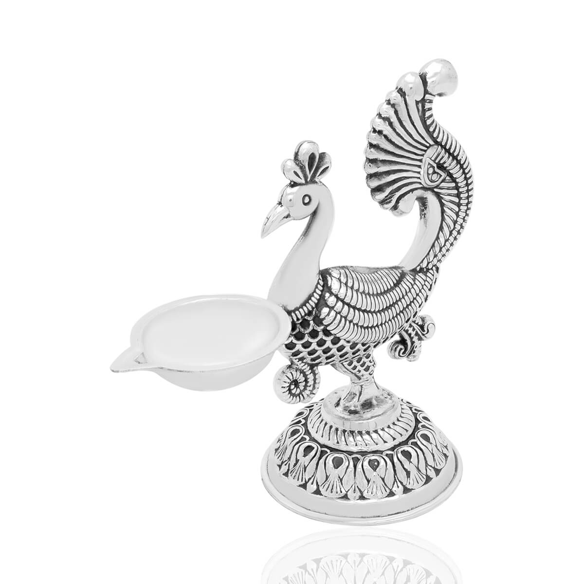 Mesmeric Glow Peacock Design Silver Diya
