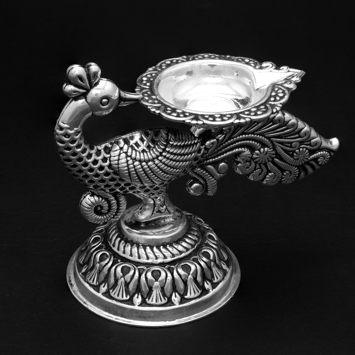 Magical Peacock Glaze Silver Diya