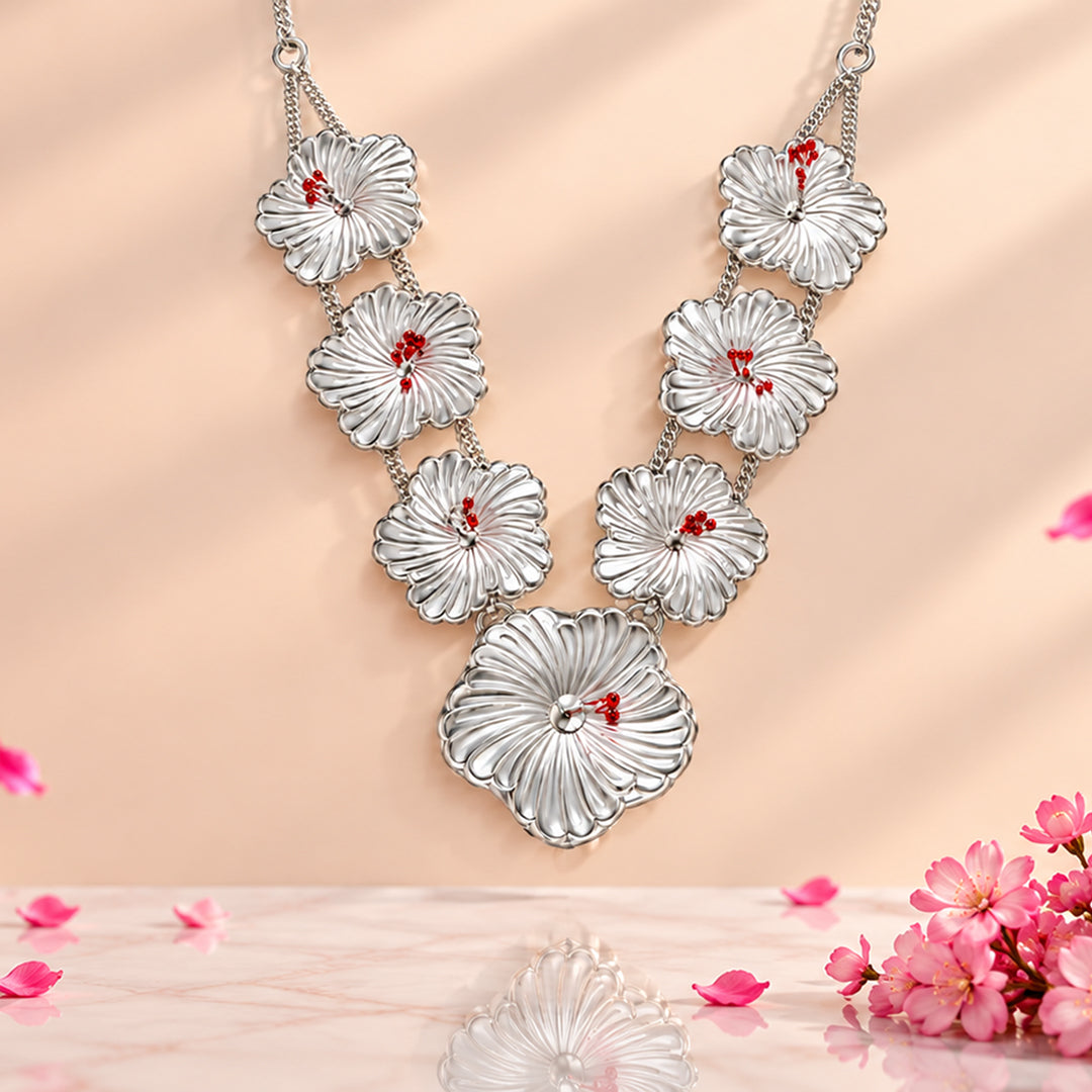 Silver Hibiscus Flower Haar For Ganpati