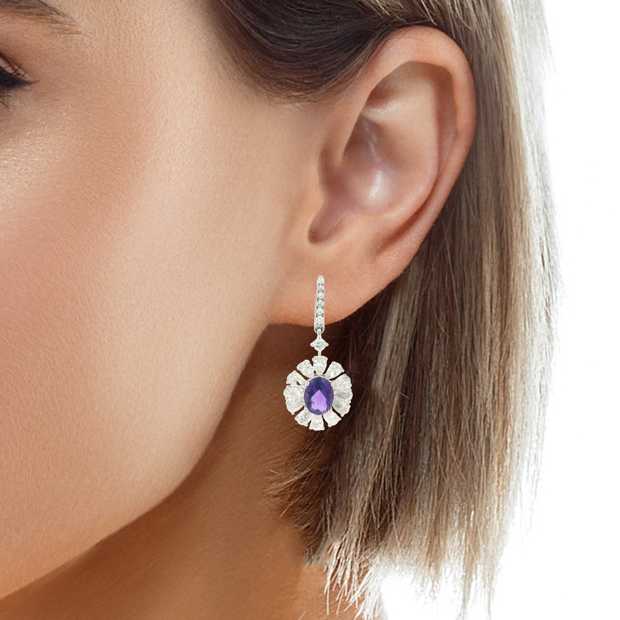 9K Lab Grown Diamond Colorstone Earrings