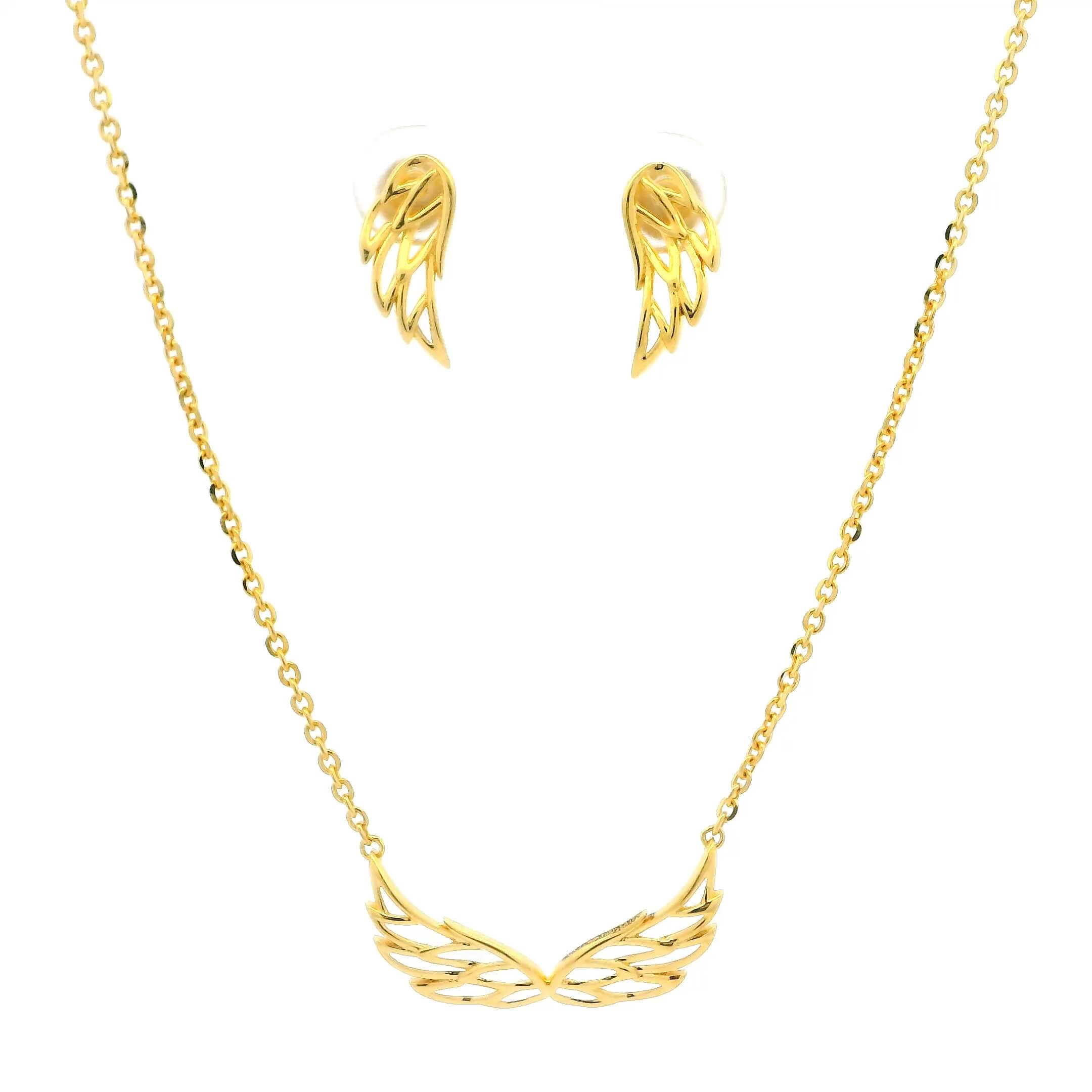 Feather Charm Gold Necklace Set