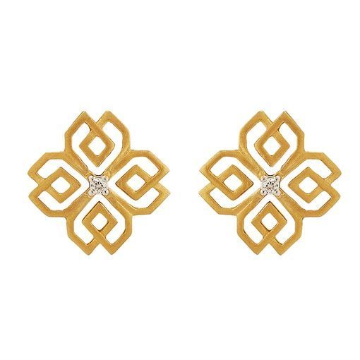 18K Graceful Enigmatic Gold Studs with Flora Motif