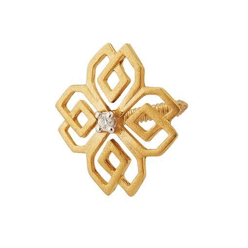 18K Graceful Enigmatic Gold Studs with Flora Motif