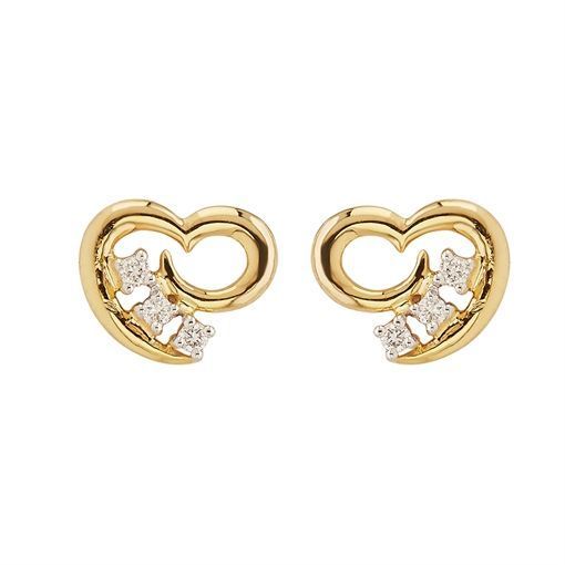 Modern Heart Charm Gold Studs