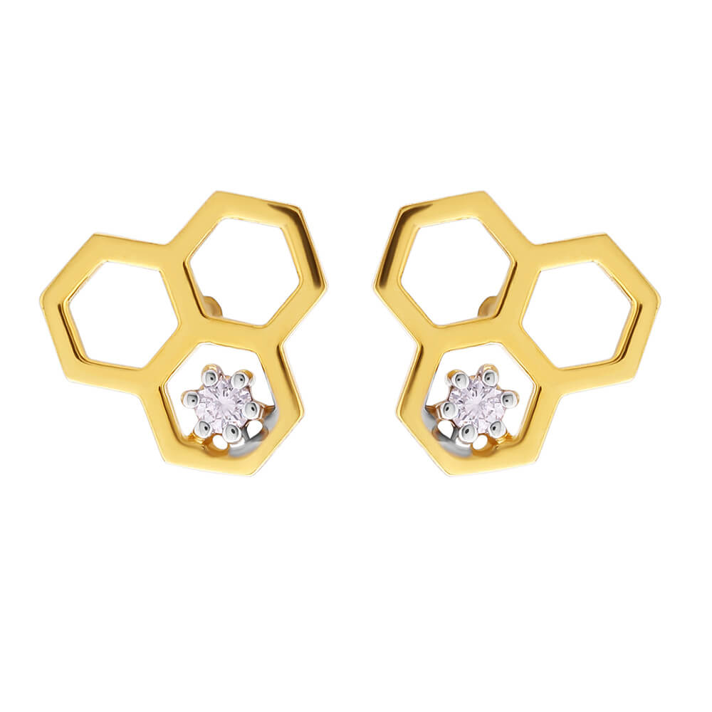 Petite Honey Comb Charm Gold Studs 18K