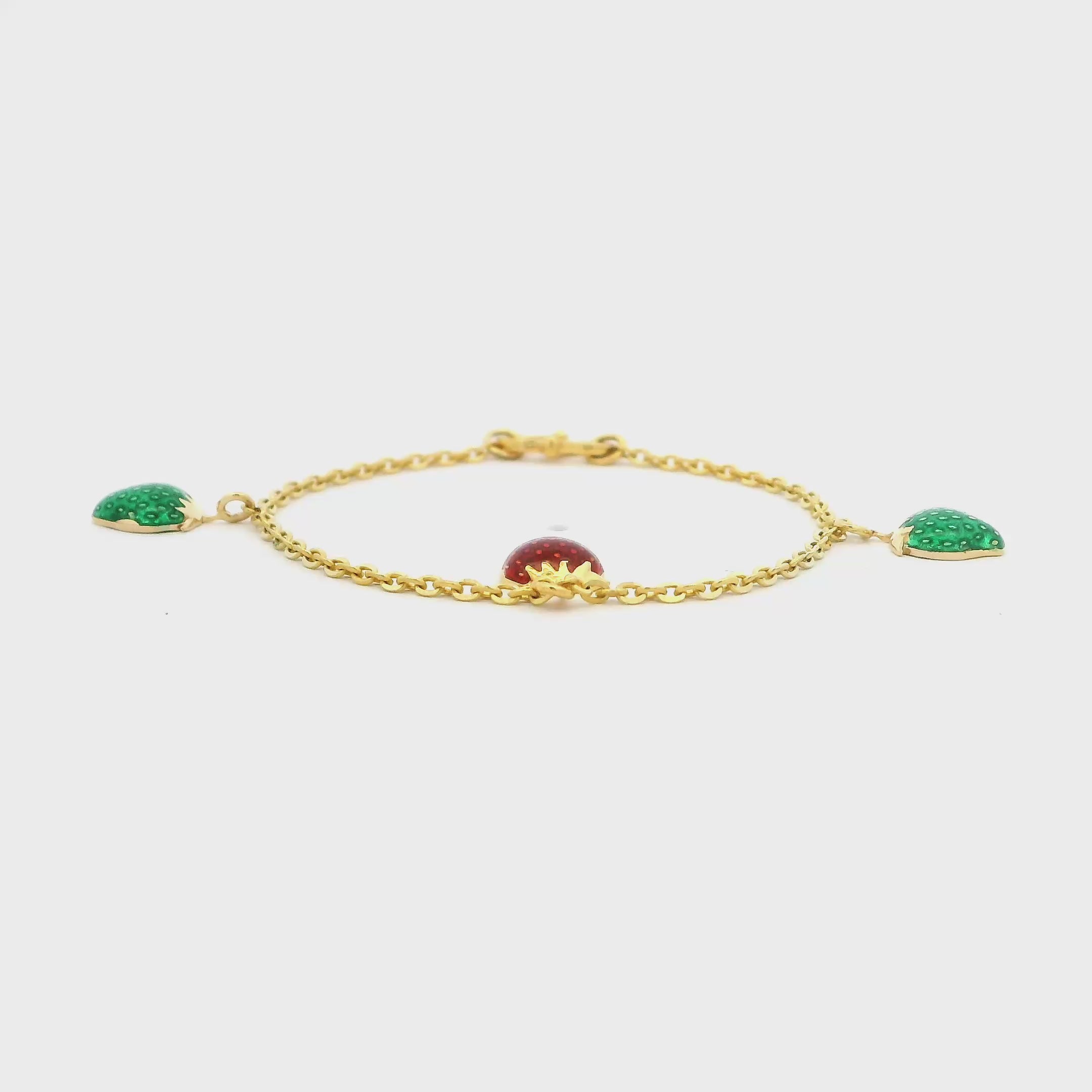 Adorable Strawberry Charms Gold Infant Bracelet