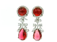 Glamorous Teardrop Ruby-Style Earrings in Sterling Silver