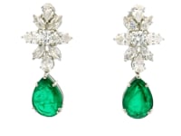 Emerald Drop Diamond Floral Earrings
