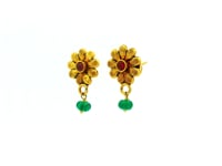 Floral Gold Plated Earrings with Green Bead