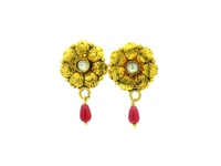 Floral Gold Plated Studs with Pink Drop