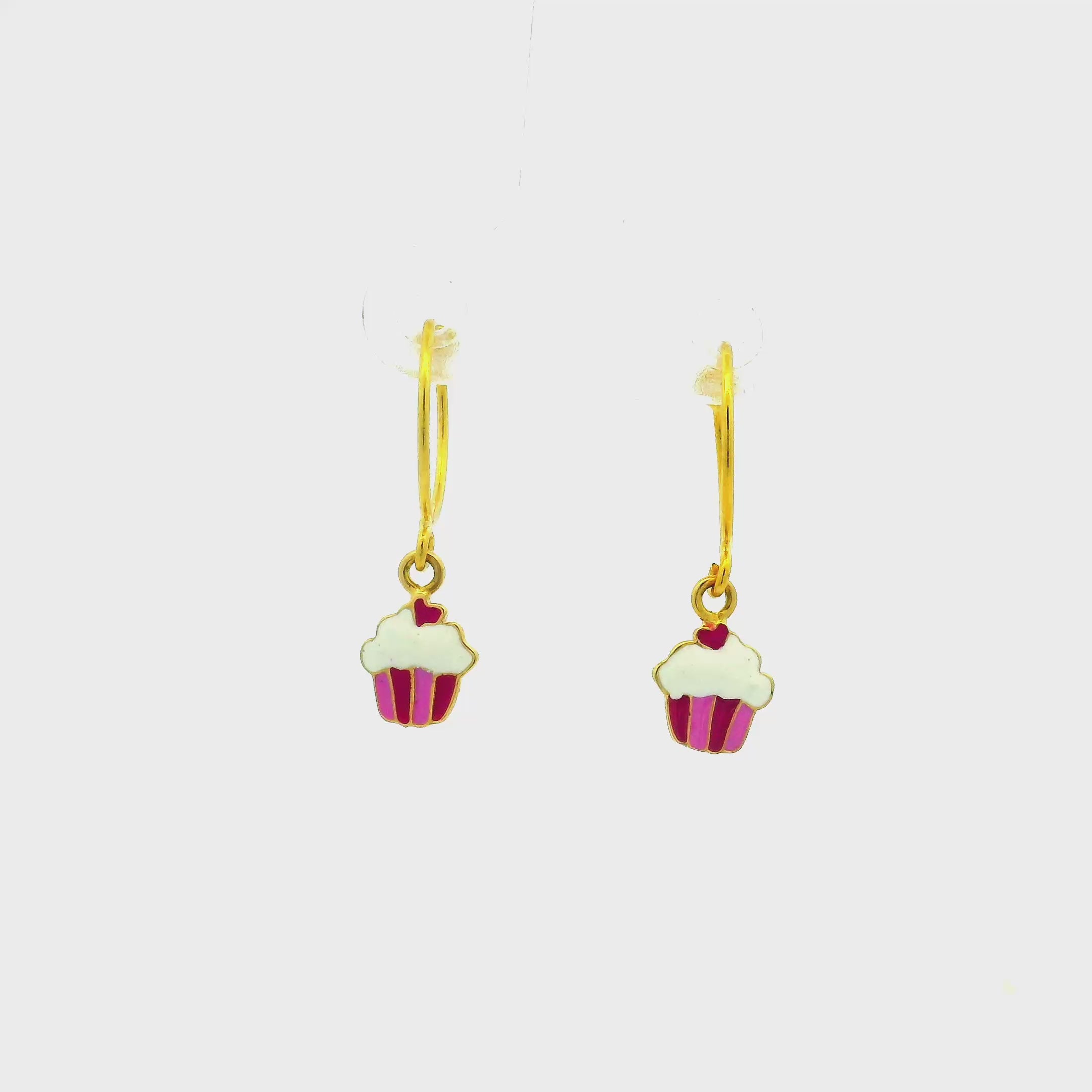 Tiny Cupcake Charm Gold Earrings for Kids