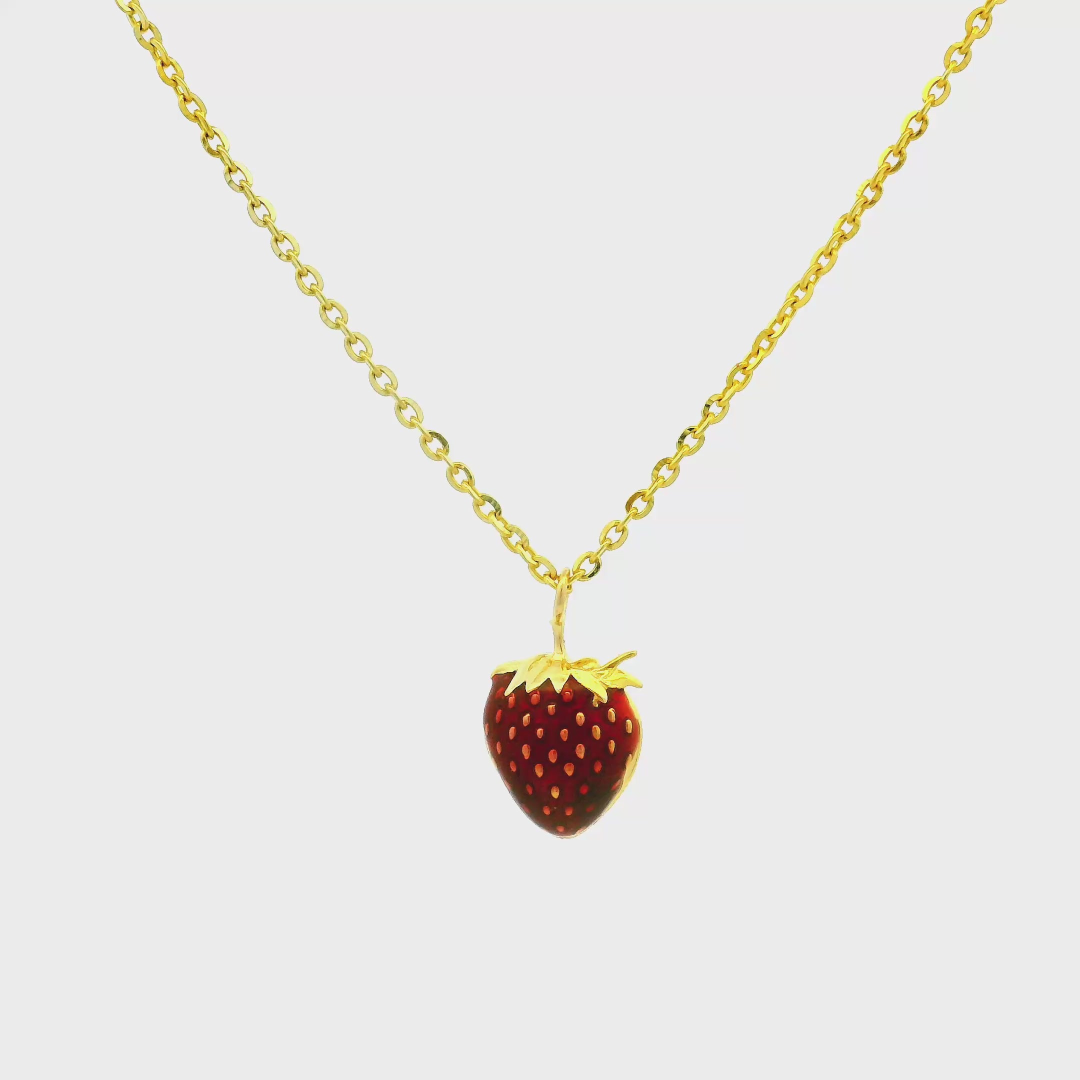 Yummy Strawberry Gold Locket with Chain for Kids
