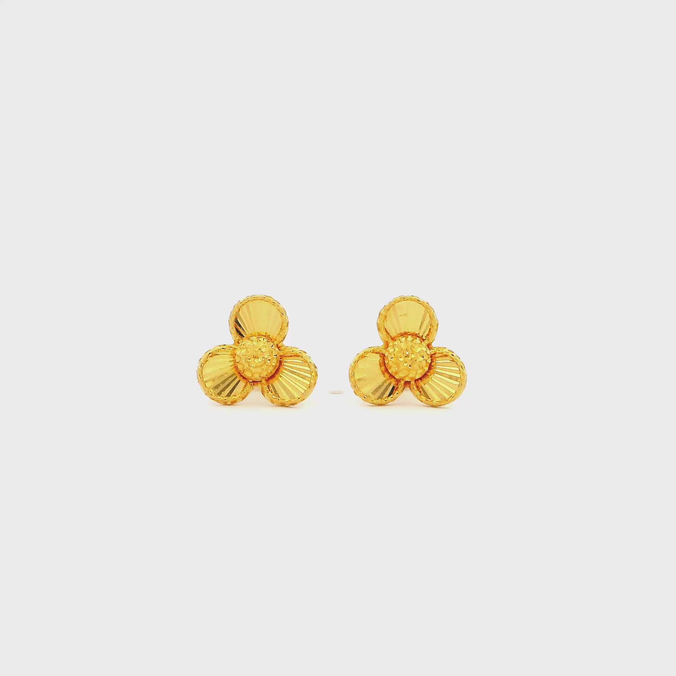22K Clover Gleam Gold Studs for Women